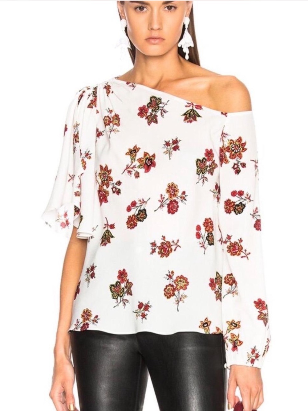 A.L.C. Silk Off-Shoulder White Floral Blouse Size 2